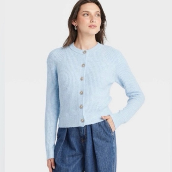 Universal Thread Ribbed Cardigan Sweater Pale Blue - Picture 1 of 9